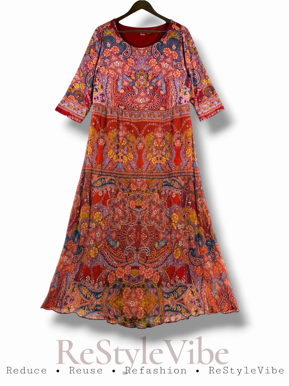 SOFT SURROUNDINGS Women’s Size PL Dress Maxi Bohemian 1/2 Sleeve Floral Stretch